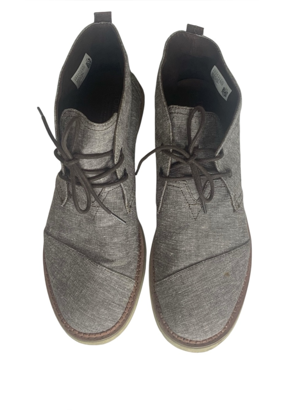 TOMS Mateo Chukka Brown Chambray Canvas Lace Up Boots Sz 13 - Picture 2 of 10